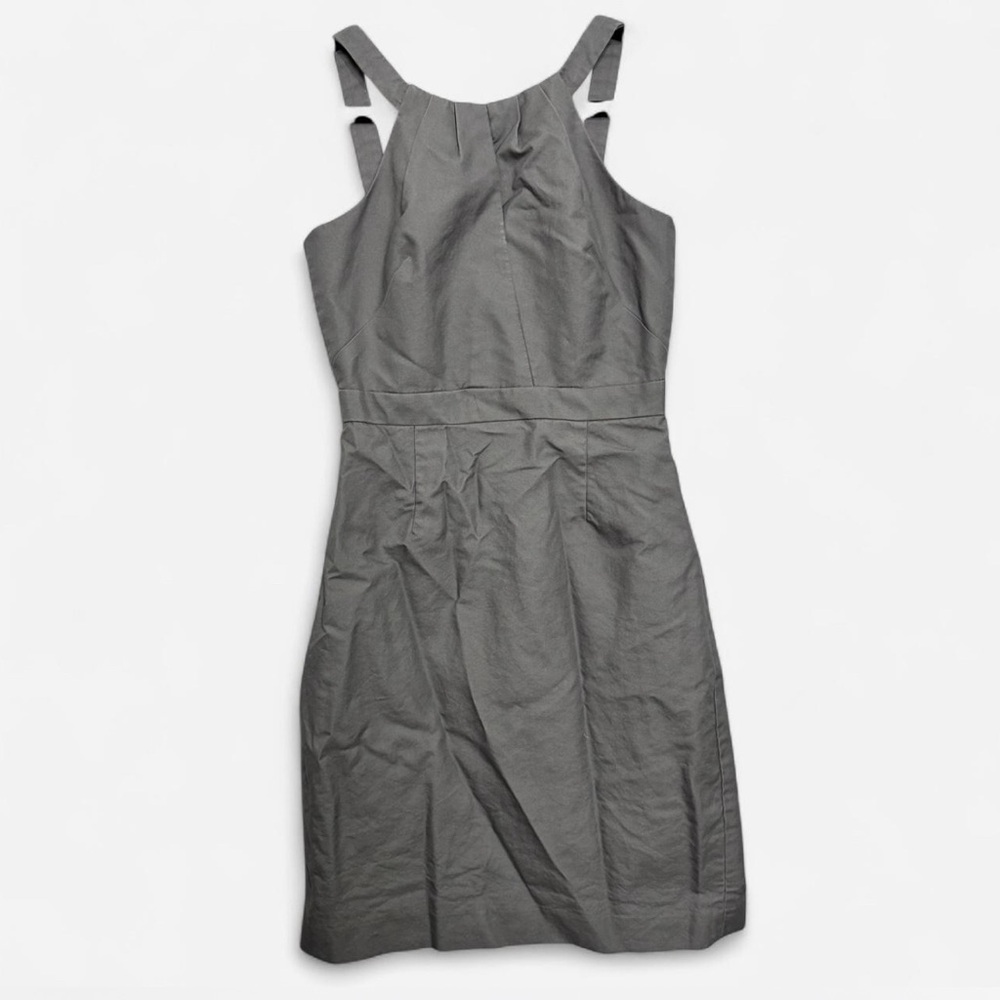 J. Crew Sz 2 Gray Halter Sheath Dress Sleeveless Pleated Neck Career Office Mini
